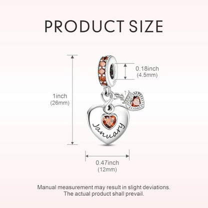 BLUELUNE Birthstone Charms, 925 Sterling Silver Dangle Charm with 5A Cubic Zirconia for Bracelets or Necklaces, Birthday, Mother's Day Present for Women - color: January