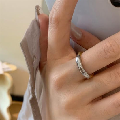 Two Tone Ring, Gold and Silver Simple Bands, 3mm Mixed Metal Ring for Women, Stainless Steel Minimalist Stackable Rings Chic Stacking Jewelry