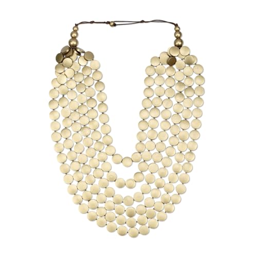 Colorful Wood Bead Necklace Earrings Set for Women Boho Jewelry | Multi Layers Statement Big Vintage Bib Female Chunky African Ethnic Pendant Rainbow Long Tribal Jewelry - color: NXR1453-gold