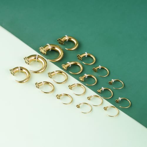 TBOSEN 18PCS Stainless Steel Stretching Kit Taper Bend Expander O-Ring Round | Flower | Heart | Cat Top Body Piercing Jewelry Set - color: Flower Top,Gold