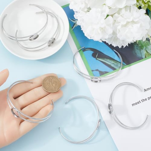 SUNNYCLUE 8Pcs Cabochon Bangles Adjustable Blank Bangle Silver Metal 304 Stainless Steel Expandable Cuff Round Cabochons Bezel Blank Tray Base Bangle for Bracelet Jewelry Making DIY Crafts Accessories