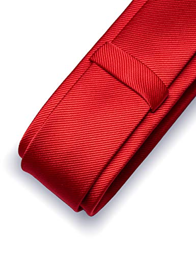 JEMYGINS 2.4" Solid Color Skinny Tie and Pocket Square with Tie Clip Sets for Men (6cm) - color: Red