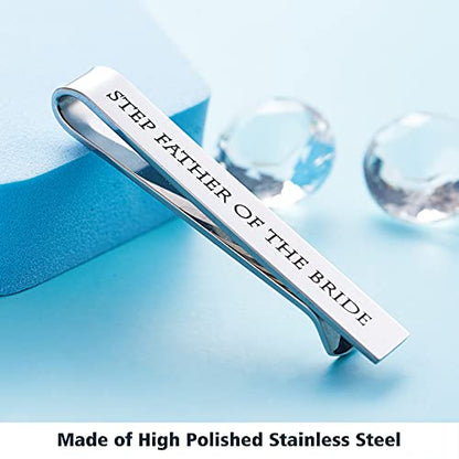 Father of the Bride and Groom Gifts - Wedding Tie Clips for Groomsmen From the Bride - Stainless Steel Tie Bars - color: Step Father of The Bride - White