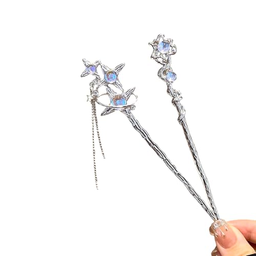 2 Pcs Hair sticks for buns,French hair pins for women,Buns and Updos with No Hair Damage,Metal Starry sky French Pin Great Hold,Suitable for fine & thick hair US303