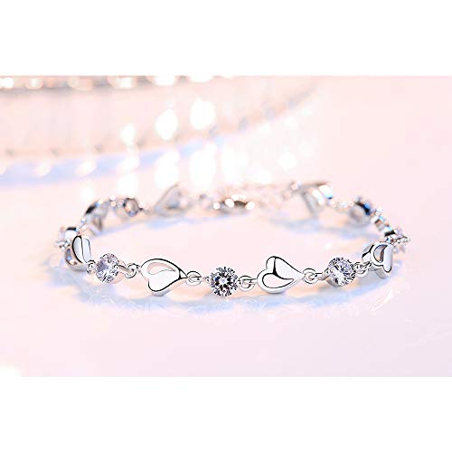 kelistom 925 Sterling Silver Bracelets for Women Teens, Love Heart Charm Chain Bracelet Bangle Fashion Jewelry Gifts - color: heart chain-white