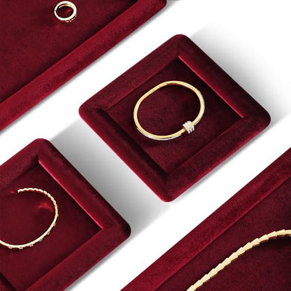 Velvet Jewelry Display Tray for Ring Earrings Necklace Bracelet Flat Tray - color: Red, size: 5.12 × 5.12 in