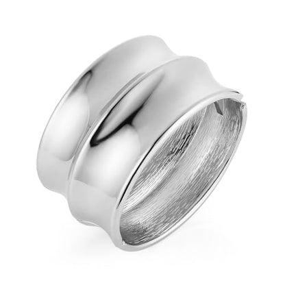 HZMAN Chunky Gold Cuff Bracelets for Women Thick Wide Bangle Bracelet Hammered Open Hinge Wrist Cuff Bracelet Jewelry Gift - color: 09.Polished 7In Silver