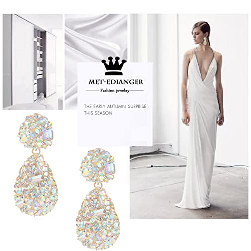 Rhinestone Statement Earrings Teardrop Costume Earrings Cluster Crystal Chandelier Drop Dangle Earrings for Women - color: AB