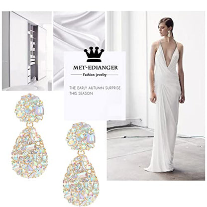 Rhinestone Statement Earrings Teardrop Costume Earrings Cluster Crystal Chandelier Drop Dangle Earrings for Women - color: AB