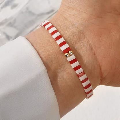 Candy Colorful Tila Flat Beads Bracelets for Women Trendy Unique Friendship Handmade Stackable Christmas Jewelry Gifts - color: christmas red