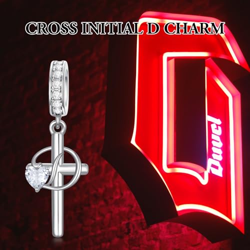 PROESS Initial Cross Charm 925 Sterling Silver Letter A B C Pendant Dangle Charm Beads for Bracelet Initial Cross Jewelry Gifts for Women - style: 4-D