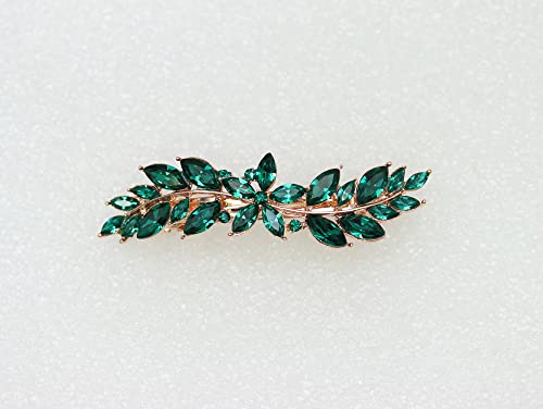 Faship Gorgeous Green Rhinestone Crystal Small Floral Hair Barrette Clip - color: Green / Rose gold plated