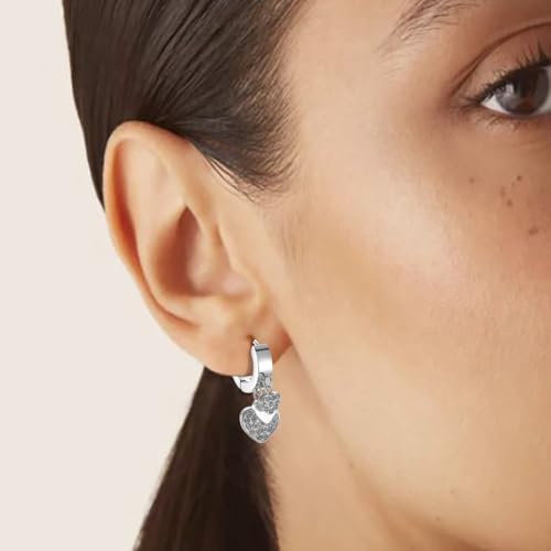 Women's Huggie Hoop Earrings with Small Cute Charm - style: Silver Two Hearts CZ