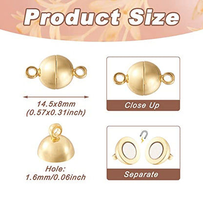 Craftdady 20 Sets 24K Gold Round Magnetic Clasps Magnet Converters Locking Clasps 14.5x8mm for Jewelry Bracelet Necklace Making Hole:1.6mm - color: Gold