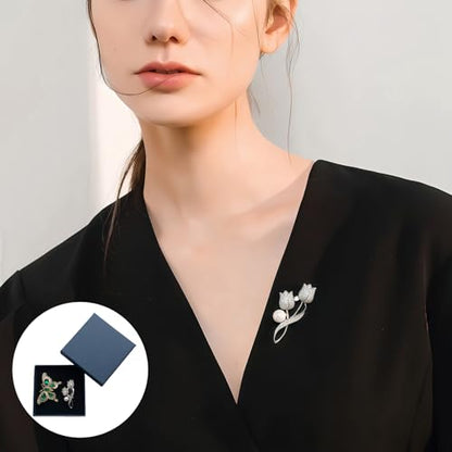 2pcs Rhinestone Brooch Pin for Women Dress Elegant Stylish Crystal Brooches Fashion Accessories Pins Lapel Boutonniere Ideas Wedding Christmas Birthday Jewelry Easter Gift - color: 12 Green Butterfly/Silver