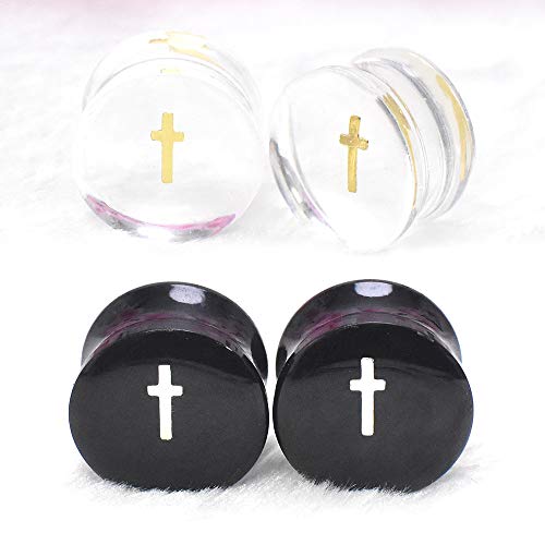 2Pairs Transparent Cross Acrylic Ear Gauges Plugs Double Flared Ear Expander Stretching Kit Ear Piercing Jewelry Size 2g(6mm) to 1''(25mm)