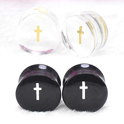 2Pairs Transparent Cross Acrylic Ear Gauges Plugs Double Flared Ear Expander Stretching Kit Ear Piercing Jewelry Size 2g(6mm) to 1''(25mm)