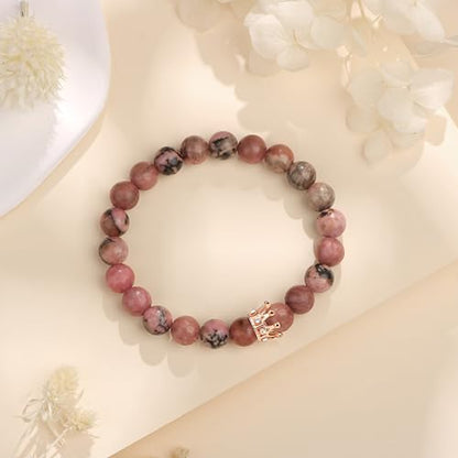 JoycuFF Woman Birthday Gifts Idea Friendship Gifts For Women Best Friends Besties Aunt Female Mom Daughter Granddaughter Gf Anniversary Christmas Graduation Healing Stone Crown Gifts For Her - style: 4.Best Friend Bracelet-Pink Black Rhodonite