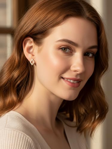 All Moissanites Sparkly Geometric Stud Earrings for Women, Solid 925 Sterling Silver with Rhodium/Gold Plated Hypoallergenic, Lightweight Comfy Earrings - color: Square - Yellow Gold