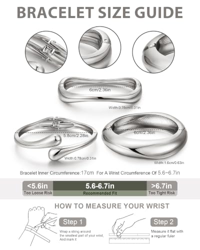 Chunky Gold Bangle Bracelets for Women – 14k Gold Plated | Cuff Bangles, Stackable Bracelet Set, Wide Trendy Fashion, Jewelry Gift - color: 01-Silver-3pcs
