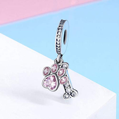 Dog Paw Charm for Charms Bracelet Pink Crystals Paved Dangle Charms Birthday Jewelry Gifts for women - style: dog charm
