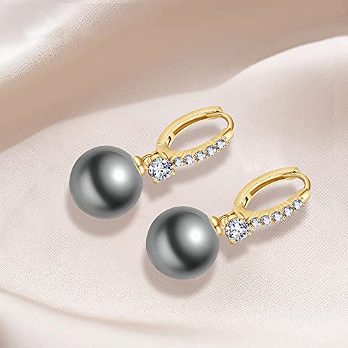 Pearl Earrings for Women 14K Gold Plated Hypoallergenic Pearl Earrings 5A Cubic Zirconia Dangle Earrings Elegant Jewelry - color: 2-Gold-black