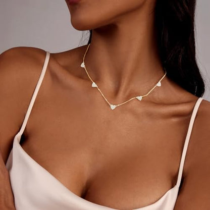 Zeffy Dainty Gold Heart Necklace for Women Trendy 14K Gold/Silver Plate Cute Heart Pendant Choker Necklaces Gold Love Heart Chain Necklace for Women Dainty Gold Jewelry Gifts for Women - style: CZ Heart Choker-Gold