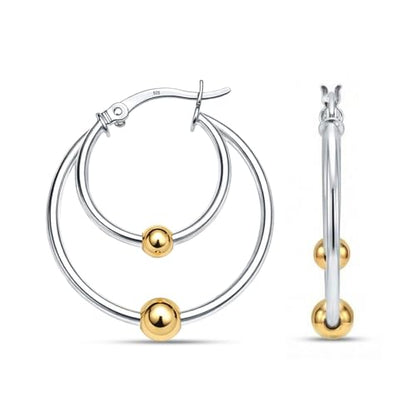 LeCalla 925 Sterling Silver Hoop Earrings for Women | Lightweight Two-Tone & Gold-Plated Hoops Earring Jewelry | Bead Ball & Evil Eye Click-Top Round & Oval Hoop Earrings Jewelry Gifts - color: Two-Tone Double Hoop