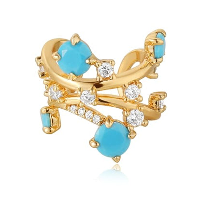 Ear Cuff Earrings for Women 14K Gold Plated Created Turquoise Cubic Zirconia Sparkling Boho Hollow Huggie Ear Cuffs Non Piercing | Clip On Cartilage | Single - color: Turquoise Whirl