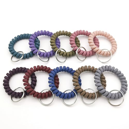 Pack of 10 Wrist Coil Spiral Hair Ties Set, Coiled Phone Cord Hair Bands Elastic Wristband, Stretchable Key Ring Bracelet for Gym, Pool, ID Badge, Outdoor Sports1.6 Inch