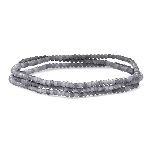 Natural Stones Mini Seed Bead Stretch Bracelet Stackable Strands (Set of 3) - color: Grey Quartz