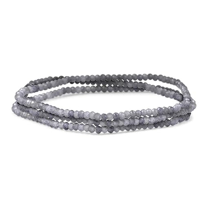 Natural Stones Mini Seed Bead Stretch Bracelet Stackable Strands (Set of 3) - color: Grey Quartz