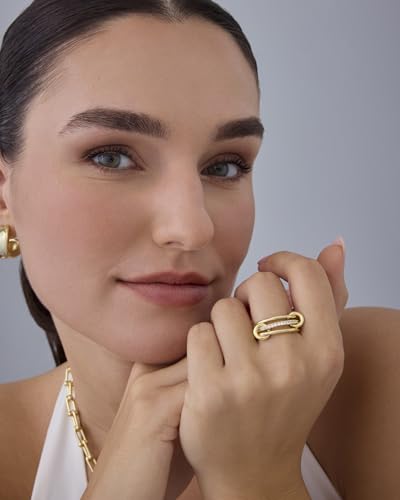PAVOI 14K Gold Plated Interlocked Stackable Rings for Women - Statement Mixed Metals Multi Ring Stack - Cubic Zirconia Two-Toned Connected Bands Stacking Jewelry - style: Thin Bands & CZ -White Gold