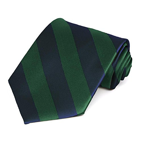 tiemart Men's Striped Tie Standard Length - color: Hunter Green and Navy Blue