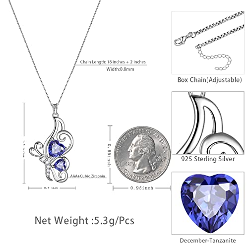 Butterfly Heart Necklace Birthstone Pendant Necklace Earrings Bracelet Women 925 Sterling Silver Animal Butterflies Birthstone Pendant Crystal Birthday Jewelry Wedding Gift - color: L.December-necklace