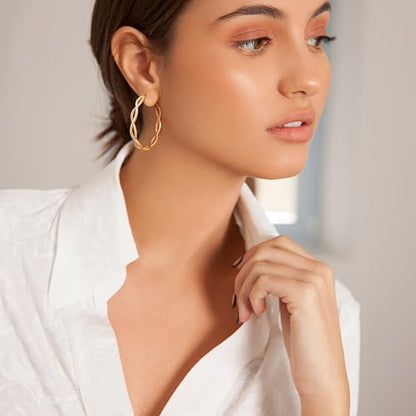 Gold Hoop Earrings for Women 14K Gold Earrings for Women | Twist CZ Gold Hoop Earrings 14K Gold Hoop Earrings Hypoallergenic Lightweight Gold Hoop Earrings for Women 20/25/30/40/50mm - size: 50MM