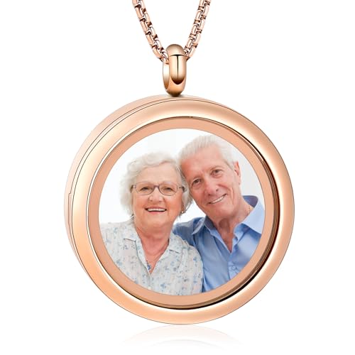 Oinsi Cremation Locket Necklace For Ashes Of Loved One Carry Photo Glass Memorial Urn Jewelry 316L Stainless Steel Keepsake Gifts - color: A-Rose Gold