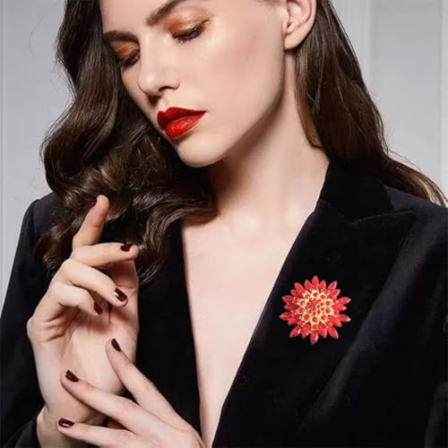 Rhinestone Flower Brooch Pin for Women Fashion Sparkling Crystal Sunflower Floral Brooch Floral Lapel Pins Fashion Wedding Jewelry Gifts - color: Red