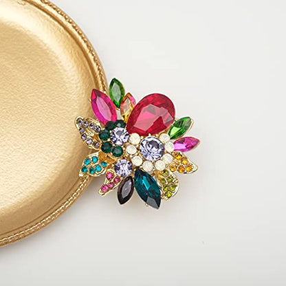 CSY Luxury Women's Austrian Crystal Leaves Flower Big Cocktail Statement Rings Stretch Adjustable Ring Jewelry Accessories - color: Multi-Color