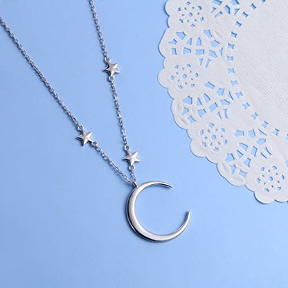 Ladytree 925 Sterling Silver Jewelry Crescent Moon and Star Pendant Necklace - style: Three Stars