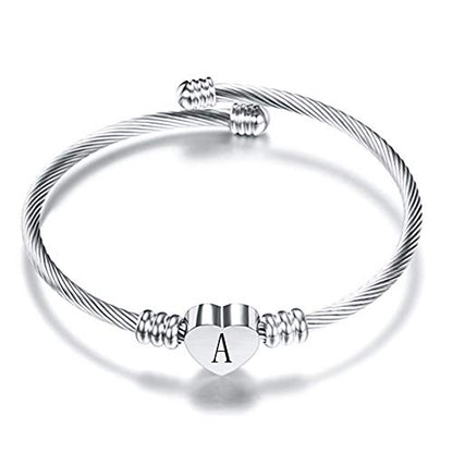 VQYSKO Heart Initials Stainless Steel Bracelet fo Woman Jewelry Gift - color: Silver A