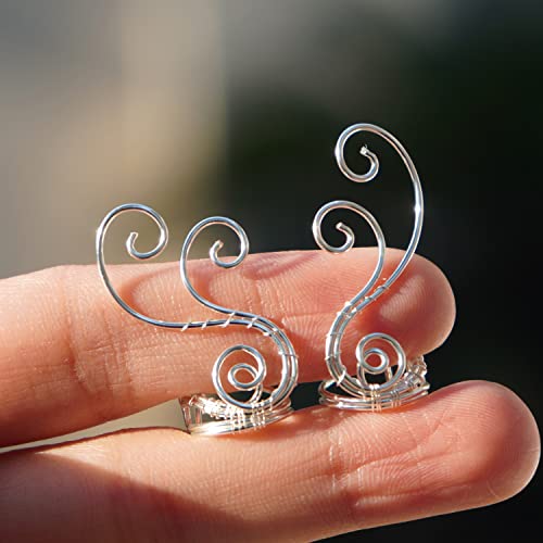Handmade Ear Cuff Earrings, OwMell Elf Ear Cuffs No Piercing Hypoallergenic Simple Rolled Earrings Fantasy Costume for Party Wearing - style: New Sliver