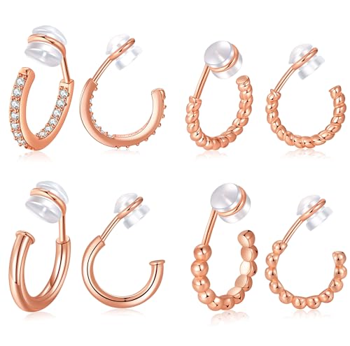 PLOMFOV Clip On Hoop Earrings for Women 14K Gold Plated Non Pierced Earrings Clip On Hoops Small No Piercing Fake Hoop Earrings 14mm - color: Rose Gold