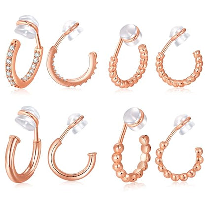 PLOMFOV Clip On Hoop Earrings for Women 14K Gold Plated Non Pierced Earrings Clip On Hoops Small No Piercing Fake Hoop Earrings 14mm - color: Rose Gold