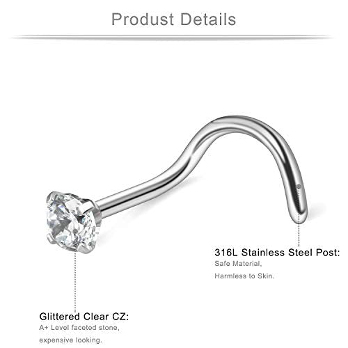 10-30PCS 18G Surgical Steel Mix Color Diamond CZ Nose Stud Rings Screw Piercing Jewelry 1.5mm 2mm 2.5mm 3mm - style: 30PCS - 1.5mm