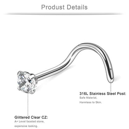 10-30PCS 18G Surgical Steel Mix Color Diamond CZ Nose Stud Rings Screw Piercing Jewelry 1.5mm 2mm 2.5mm 3mm - style: 30PCS - 2mm