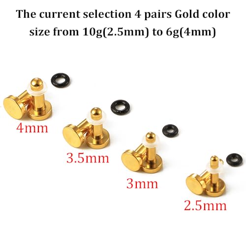 LADEMAYH Comfy Dead Stretching Ear Tapers Stretching Kit, Small Gaps Packed, 0.5mm Increments, Surgical Stainless Steel 316L, Flat Top Ear Plugs, Pain-Free Body Piercing Jewelry for Women & Mens - color: Gold, size: 2.5-4mm 8pcs