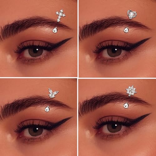 OIDEA 7PCS Eyebrow Piercing Jewelry: 16G Stainless Curved Barbell Eyebrow Ring Vertical Labret Lip Ring Piercing Jewelry - color: silver-1