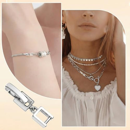 Foldover Clasp Extender Foldover Extension Jewelry Clasps 4 Pcs Silver Plated Fold Over Clasp Necklace Extension Clasps Metal Bracelets Extenders Small Fastener for Women Jewelry Making Repair Kit
