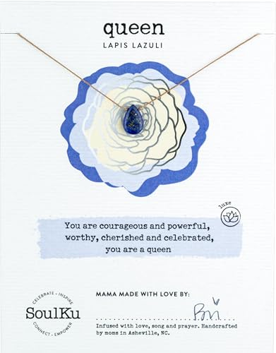 SOULKU Luxe Inspirational Necklace, Empowerment Jewelry, Handcrafted Necklace For Women, Gift For Mom, 2" Extender With Lobster Clasp, 16" Nylon Cord - color: Lapis Lazuli